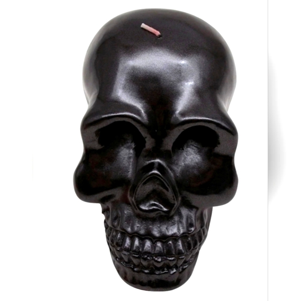 New Unscented Halloween black Bleeding Skull Figural Candle, 4.5 in